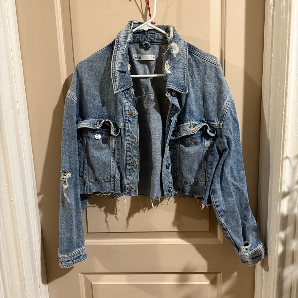 Zara Distressed Blue Denim Jacket - Picture 2 of 3